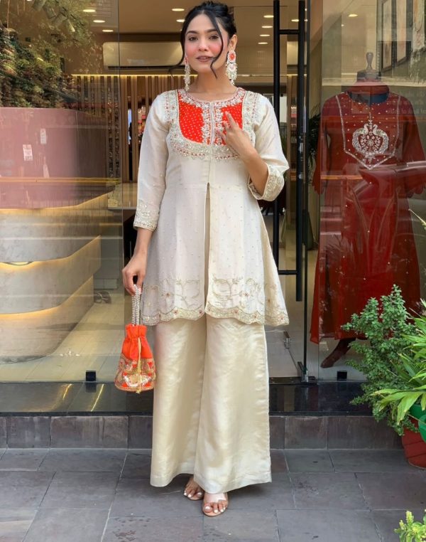 Orange Mal Cotton Embroidery Work Salwar Suit
