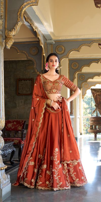 Orange Rangoli Silk Sequins Work Lehenga Choli