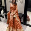 Orange Simmer Silk Embroidery Work Salwar Suit