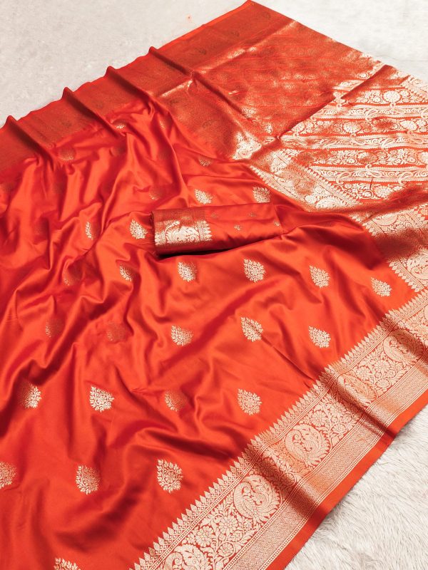 Orange Soft Banarasi Cotton Silk Zari Work Saree