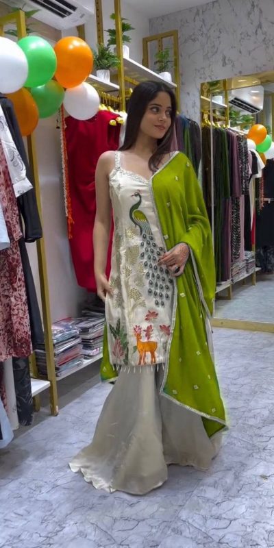 Parrot Green French Embroidery Salwar Suit