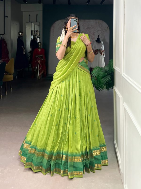 LNB 1904 Parrot Green Pure Chanderi with Zari Work Lehenga Choli . Affordable Price ₹1999. Delivery 4-6 Working Days. Shop now. | Lehenga, Bollywood Lehenga, Creative Lehenga, Designer Lehenga, Embroidered Lehenga, Party Wear Lehenga