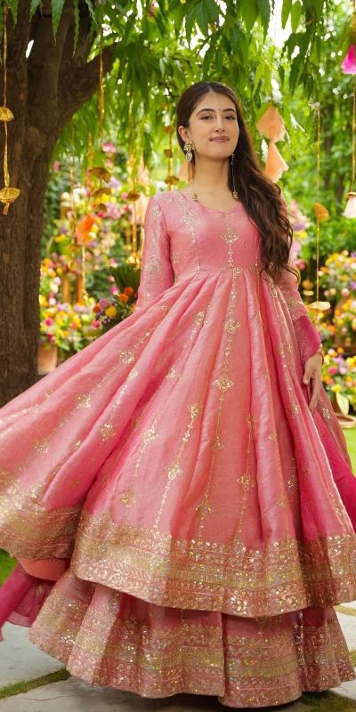 SSR 526 Peach Crunchy Silk With Heavy Embroidery Sequence Work With Fully Flair Salwar Suit Wedding, Party, Festive, Events, Now at just ₹2399. Delivery 4 | Jump Suits, Tops & Bottoms, Track Suits, Trendy Wear, Salwar suit, Designer Suits, Casual Suits, Creative suits, Palazzo Suits, Party Wear Suits, Patiala Suits, Straight Suits