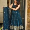 Peacock Blue Crunchy Silk With Embroidery Salwar Suit