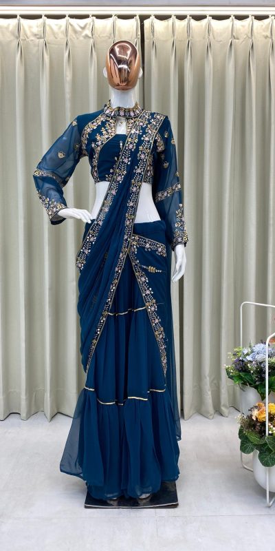BE 280 Peacock Blue Georgette Lehenga Saree Perfect for Wedding, Party, Cultural Events,, Ganesh Chaturthi . Affordable Price ₹2399. Delivery 4-Days | Lehenga, Bollywood Lehenga, Creative Lehenga, Designer Lehenga, Embroidered Lehenga, Party Wear Lehenga