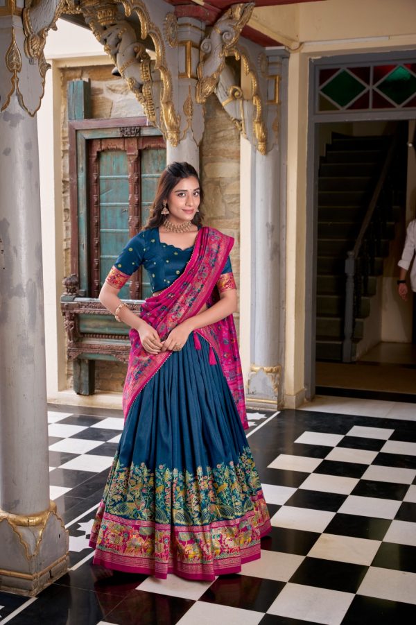 Peacock Blue Tasar Silk With Gotta Patti Lehenga Choli