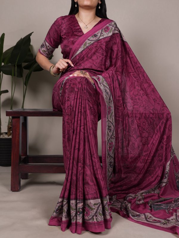 Pink Crepe With Printed Saree