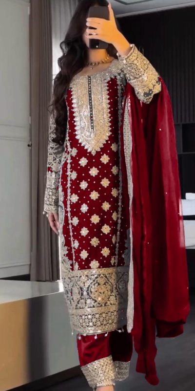 Pink Faux Georgette Embroidery Salwar Suit
