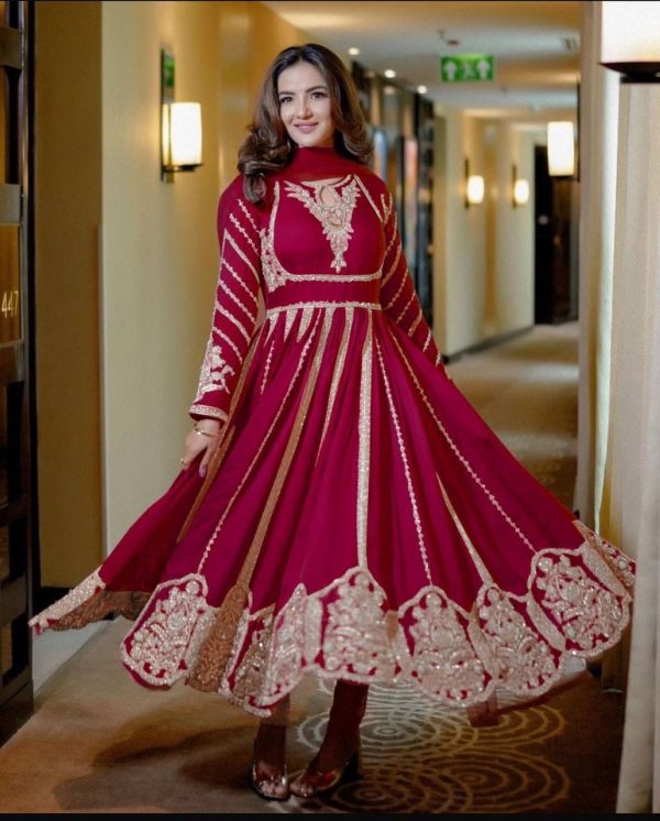 Pink Faux Georgette With Full Embroidery Gown
