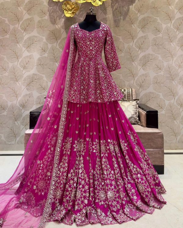 NSR 819 Pink Faux Georgette with Lace Work & Embroidery Work Lehenga Choli . Introductory Price ₹2149. Delivery 4-6 Working Days. Shop now. | Lehenga, Bollywood Lehenga, Creative Lehenga, Designer Lehenga, Embroidered Lehenga, Party Wear Lehenga