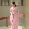 Pink Georgette Digital Crochet Work Saree