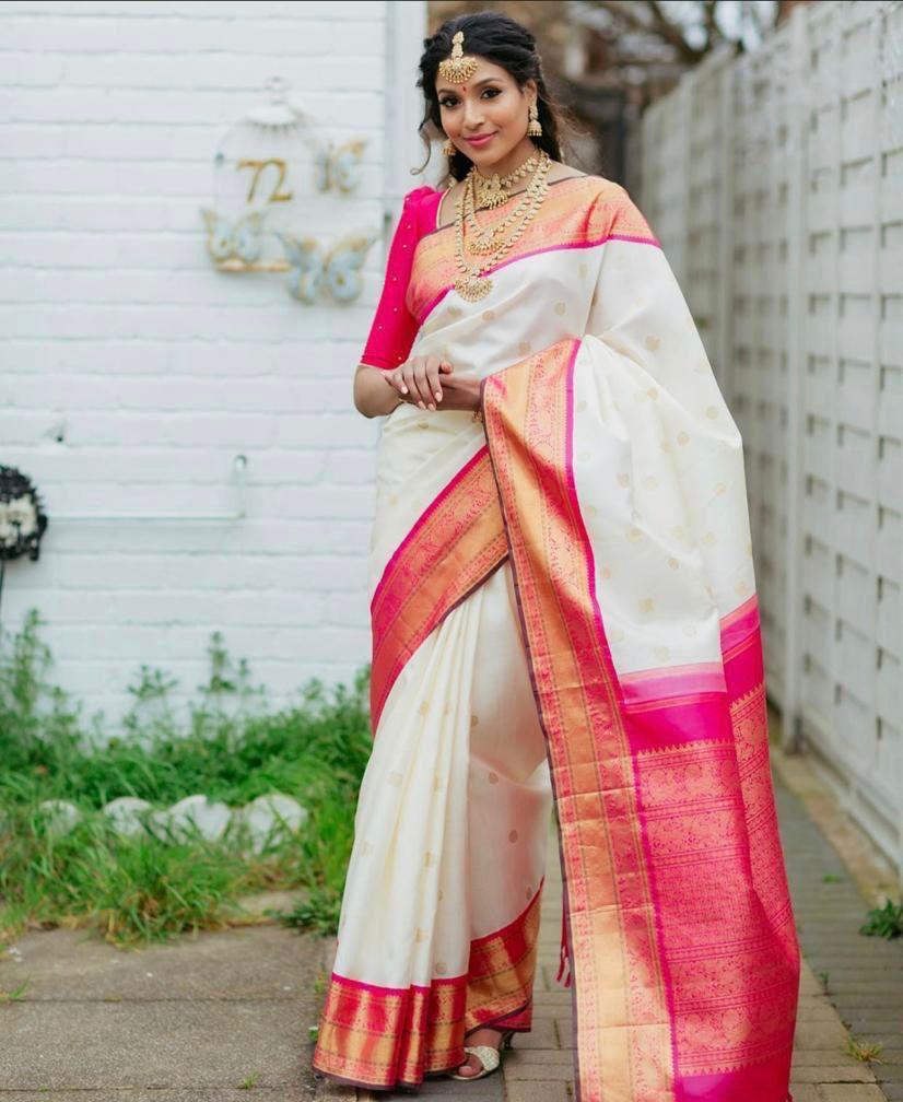 Pink Lichi Silk With Lace Jacquard Work Saree