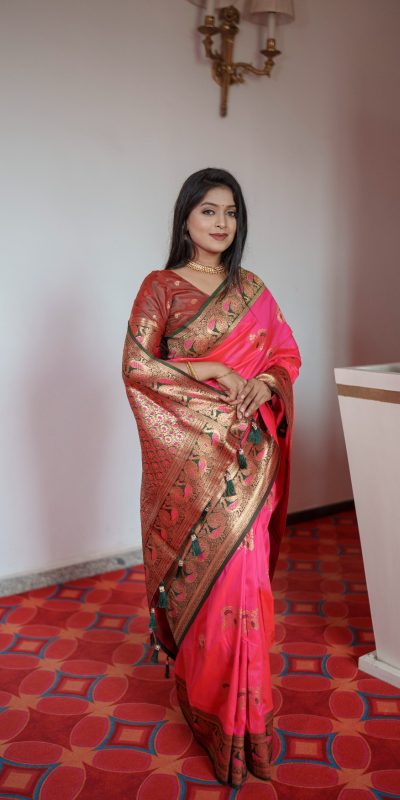 Pink Pethani Silk Zari Lace Work Saree