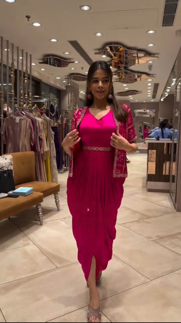 Pink Printed Chinon With Lace Work Dhoti Suit