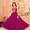 Pink Rayon Lace Work Gamthi Work Gown