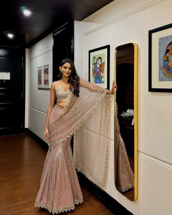 Pink Soft Butterfly Net Lehenga Saree