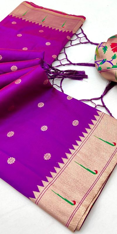 Purple A Pethani Silk Lace Zari Work Saree
