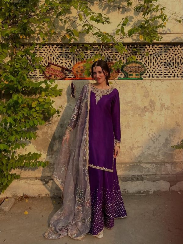Purple Chinon Lace Work Embroidery Salwar Suit