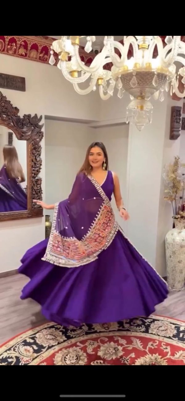 Purple Crape Silk Mirror Work Lehenga Choli