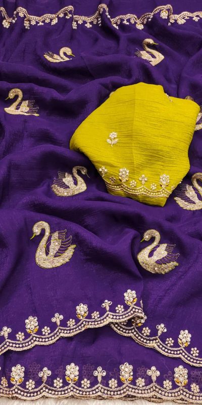 BT 1284 Purple Crunchy Chiffon Saree Perfect for Wedding, Party, Ethnic Day, Ganesh Chaturthi, Sangeet . Best Price ₹1799. Delivery 4-6 Working Days | Sarees, Bollywood Sarees, Creative Sarees, Designer Sarees, Embroidered Sarees, Ethnic Saree, Modern Digital sarees, Party Wear Sarees