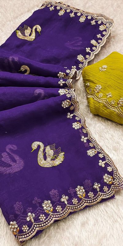 BT 1284 Purple Crunchy Chiffon Saree Perfect for Wedding, Party, Ethnic Day, Ganesh Chaturthi, Sangeet . Best Price ₹1799. Delivery 4-6 Working Days | Sarees, Bollywood Sarees, Creative Sarees, Designer Sarees, Embroidered Sarees, Ethnic Saree, Modern Digital sarees, Party Wear Sarees