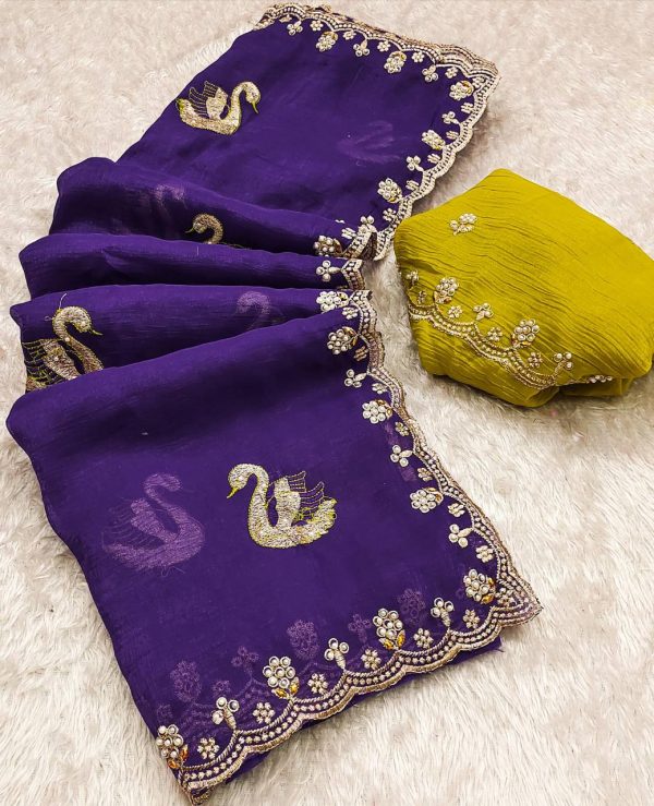 BT 1284 Purple Crunchy Chiffon Saree Perfect for Wedding, Party, Ethnic Day, Ganesh Chaturthi, Sangeet . Best Price ₹1799. Delivery 4-6 Working Days | Sarees, Bollywood Sarees, Creative Sarees, Designer Sarees, Embroidered Sarees, Ethnic Saree, Modern Digital sarees, Party Wear Sarees