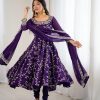 Purple Faux Georgette With Embroidery Gown