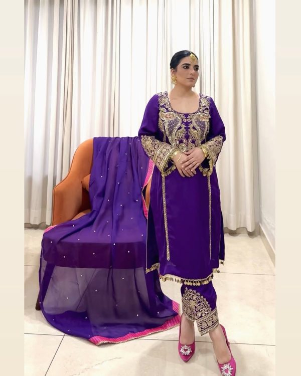 Purple Georgette With Sequences Salwar Suit