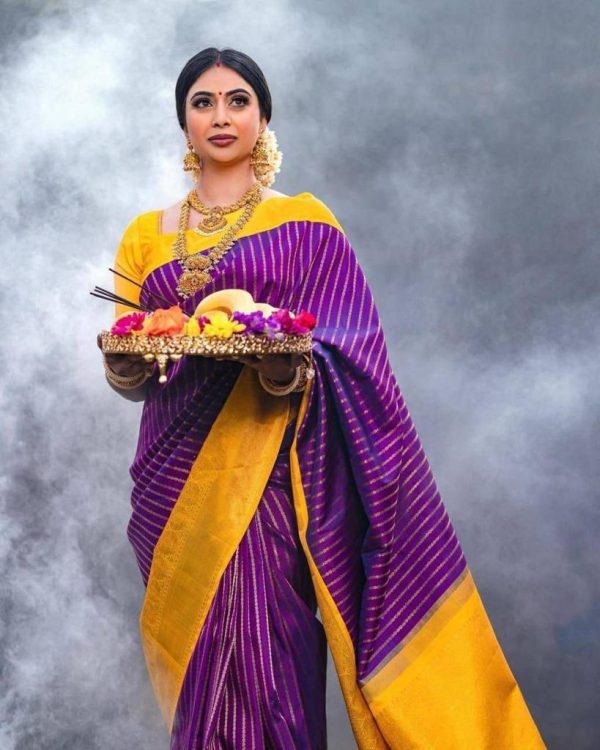 Purple Lichi Silk Rich Pallu Saree