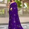 Purple Natural Silk With Thread Embroidery Saree