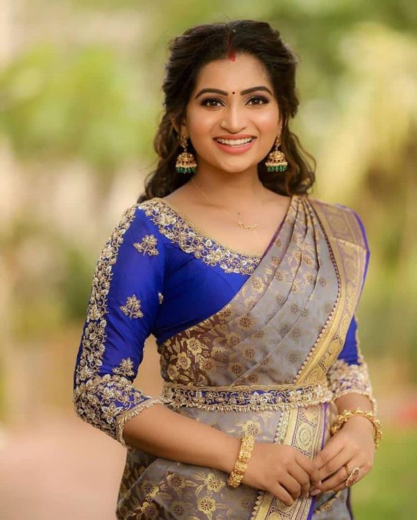 Purple Soft Lichi Silk Work Saree
