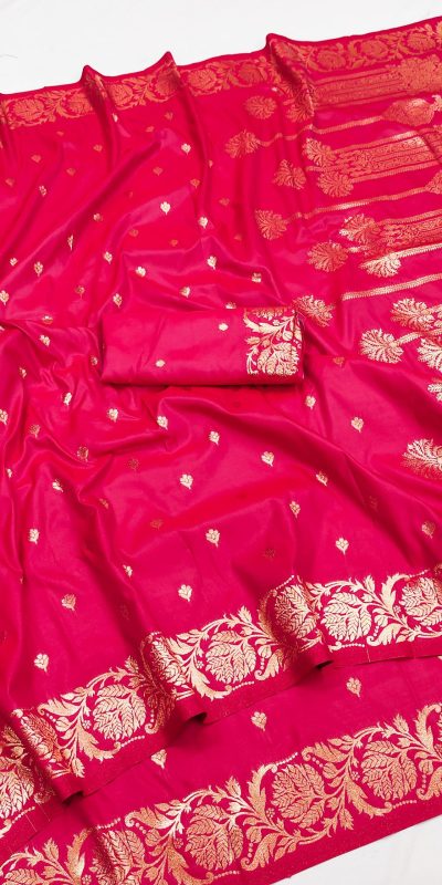 Rani Pink Banarasi Silk With Lace and Zari Work Saree