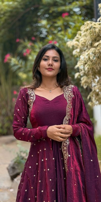 SSR 516 Rani Pink Fandy Silk With Embroidery sequence Work Gown Perfect for Wedding, Party, Onam, Makar Sankranti, Traditional Day Special Price ₹ 2149 | Gowns, Bollywood Gowns, Creative Gowns, Designer Gowns, Embroidered Gowns, Party Wear Gowns