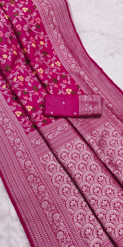 Rani Pink Khaddi Pashmina Zari Work Saree