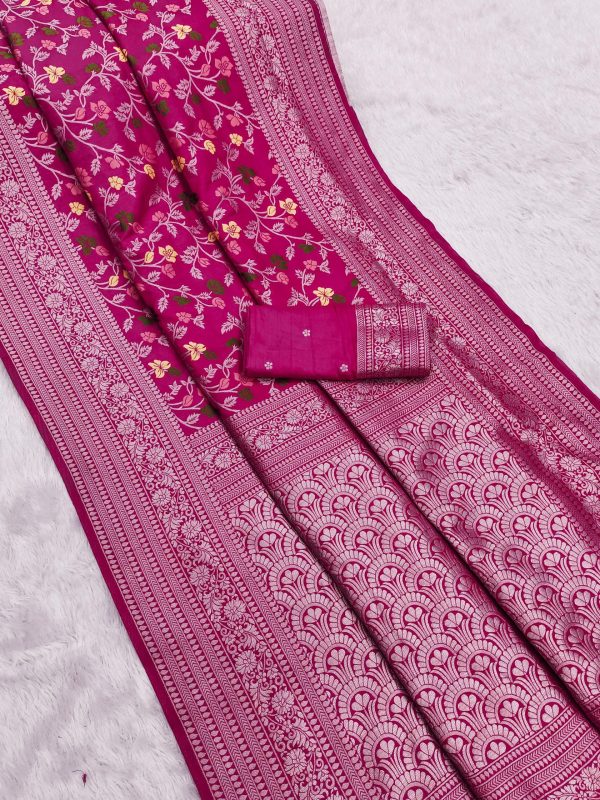 Rani Pink Khaddi Pashmina Zari Work Saree