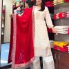 Red Chinnon Silk With Embroidery Work Salwar Suit