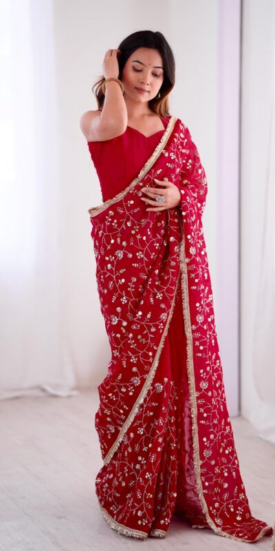 SRK 5296 Red Crunchy Silk Lace Work & Embroidery Work Saree in . Special Price ₹1799. Delivery 4-6 Working Days. Shop now. | Sarees, Bollywood Sarees, Creative Sarees, Designer Sarees, Embroidered Sarees, Ethnic Saree, Modern Digital sarees, Party Wear Sarees