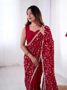 SRK 5296 Red Crunchy Silk Lace Work & Embroidery Work Saree in . Special Price ₹1799. Delivery 4-6 Working Days. Shop now. | Sarees, Bollywood Sarees, Creative Sarees, Designer Sarees, Embroidered Sarees, Ethnic Saree, Modern Digital sarees, Party Wear Sarees