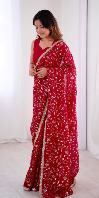SRK 5296 Red Crunchy Silk Lace Work & Embroidery Work Saree in . Special Price ₹1799. Delivery 4-6 Working Days. Shop now. | Sarees, Bollywood Sarees, Creative Sarees, Designer Sarees, Embroidered Sarees, Ethnic Saree, Modern Digital sarees, Party Wear Sarees