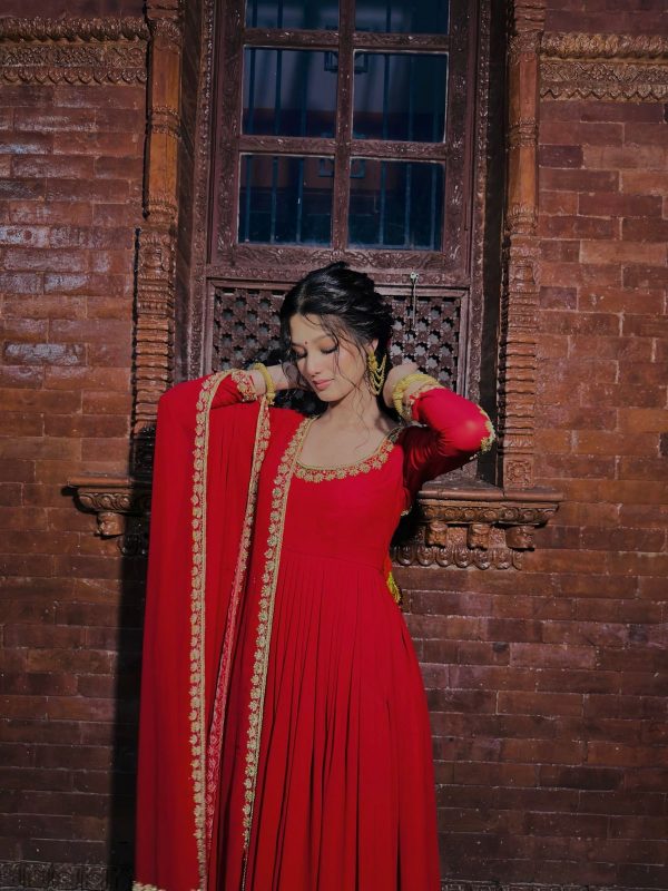 NSR 868 Red Color Heavy Faux Georgette Embroidery fency Sleeve Gown . Special Price ₹1899. Delivery 4-6 Working Days. Shop now. | Gowns, Bollywood Gowns, Creative Gowns, Designer Gowns, Embroidered Gowns, Party Wear Gowns