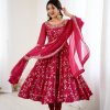 Pink Faux Georgette With Embroidery Gown