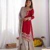 SR 1676 Red Red Heavy Faux Georgette With Heavy Embroidery Perfect for Wedding, Party, Ethnic Day, Reception, Diwali 4-6 Working Days At 2049/- Only | Jump Suits, Salwar suit, Designer Suits, Casual Suits, Creative suits, Palazzo Suits, Party Wear Suits, Patiala Suits, Straight Suits