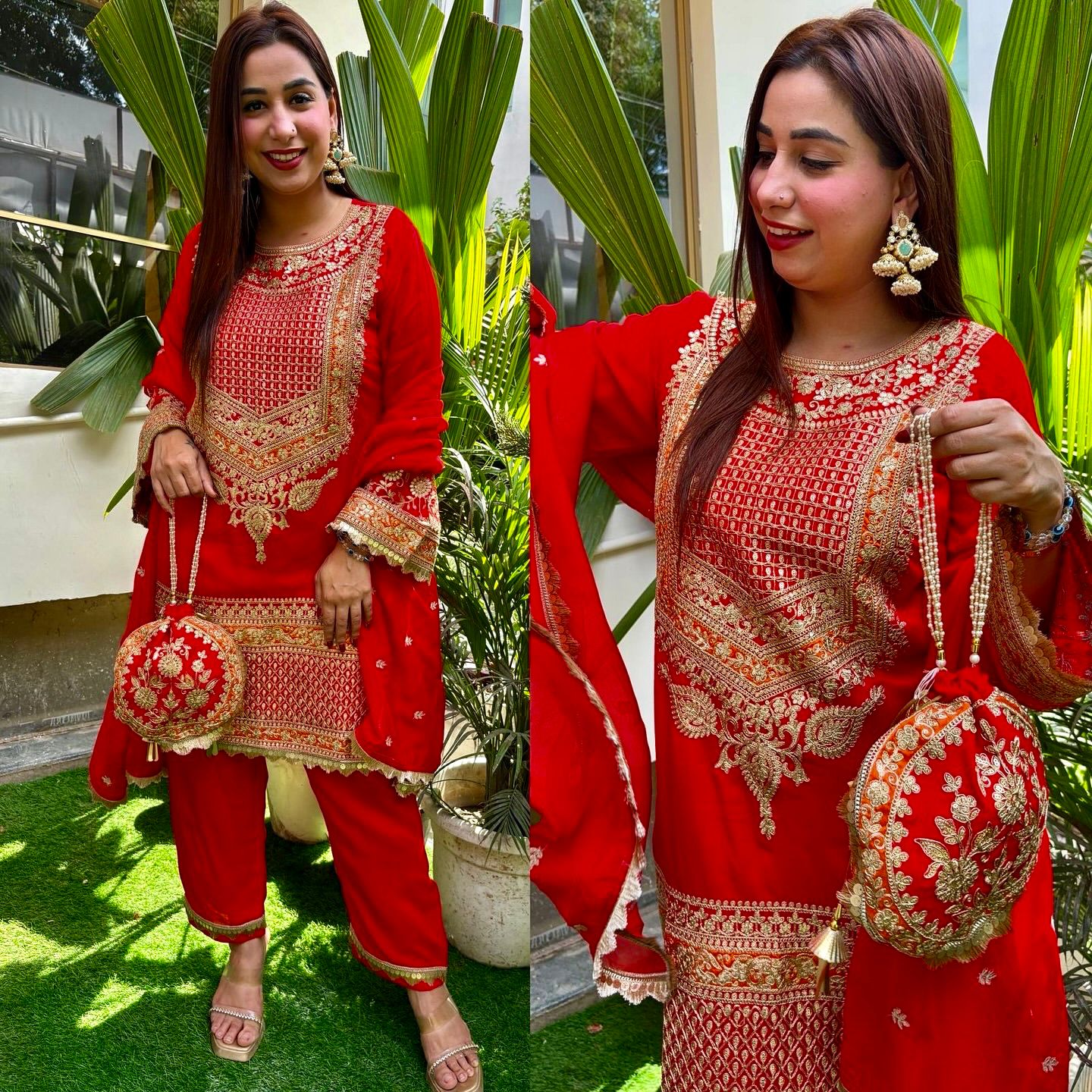 Red Faux Georgette With Sequence Salwar Suit - Image 5