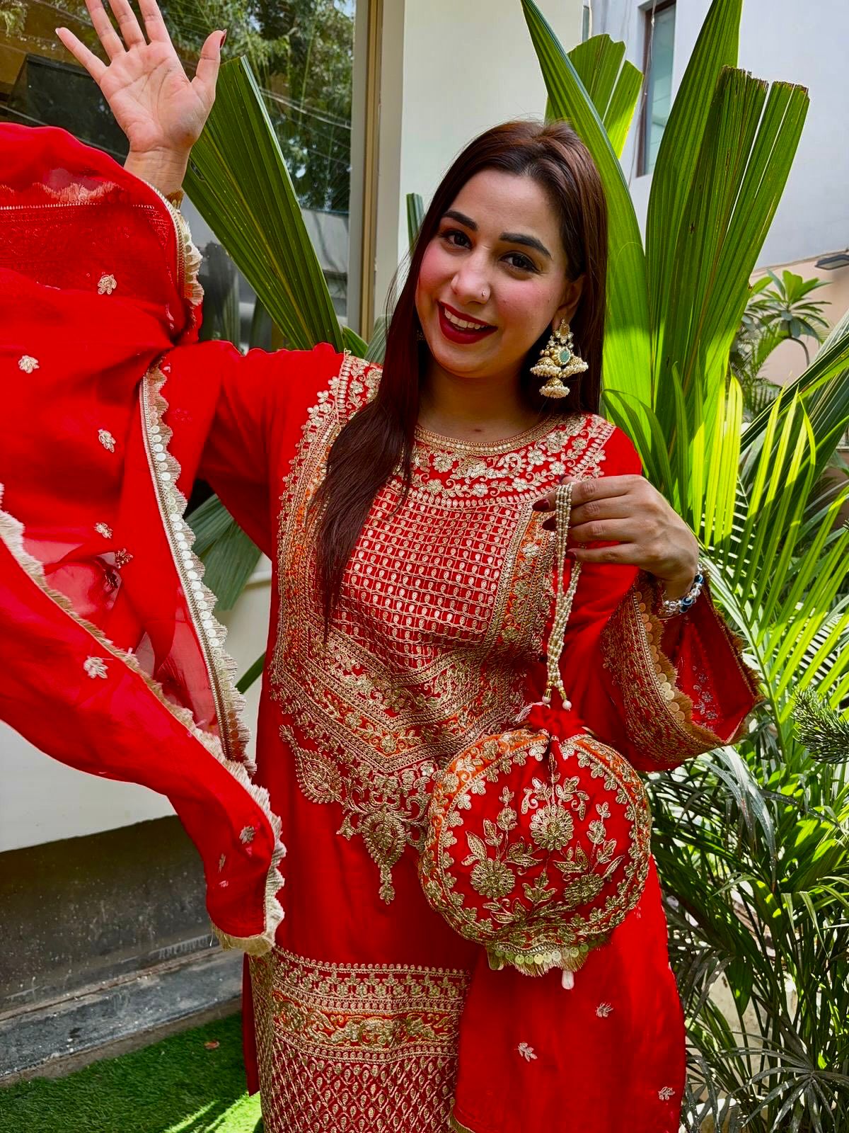 Red Faux Georgette With Sequence Salwar Suit - Image 4