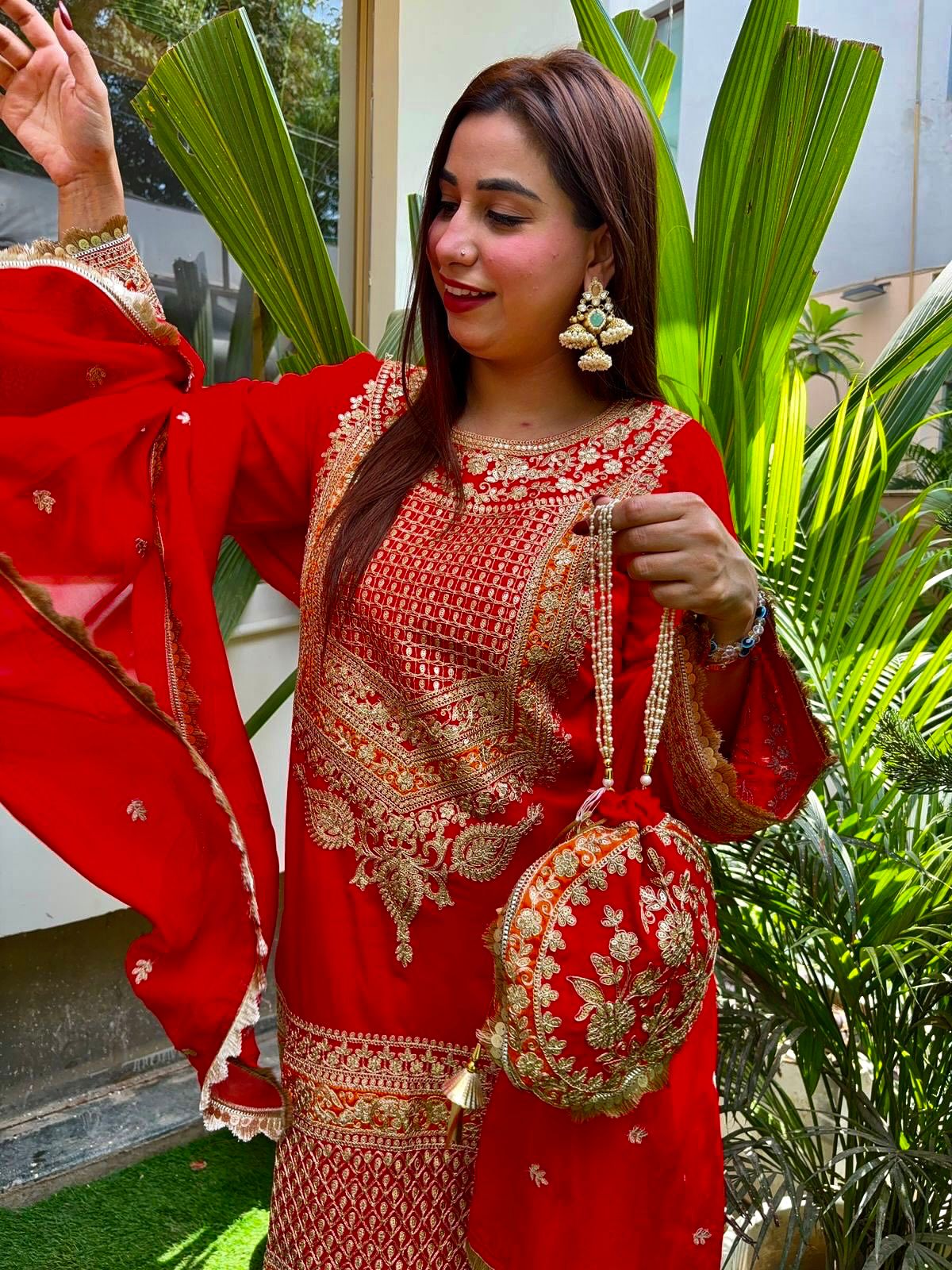 Red Faux Georgette With Sequence Salwar Suit - Image 3