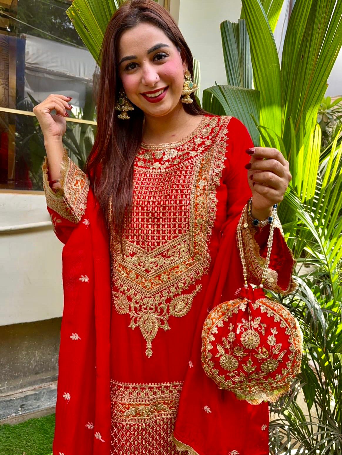 Red Faux Georgette With Sequence Salwar Suit - Image 2