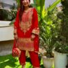 Red Faux Georgette With Sequence Salwar Suit