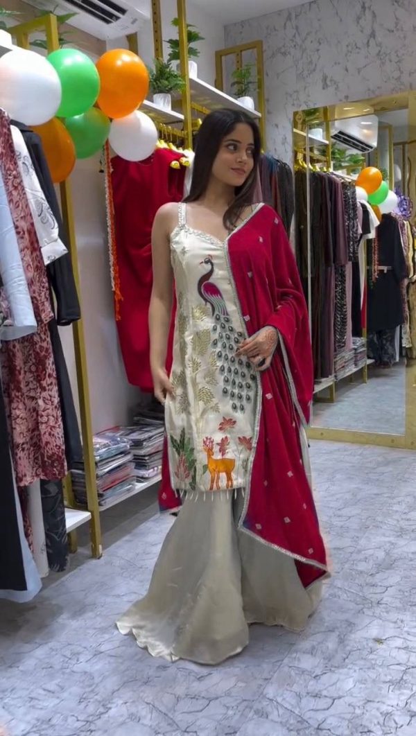 Red French Embroidery Salwar Suit