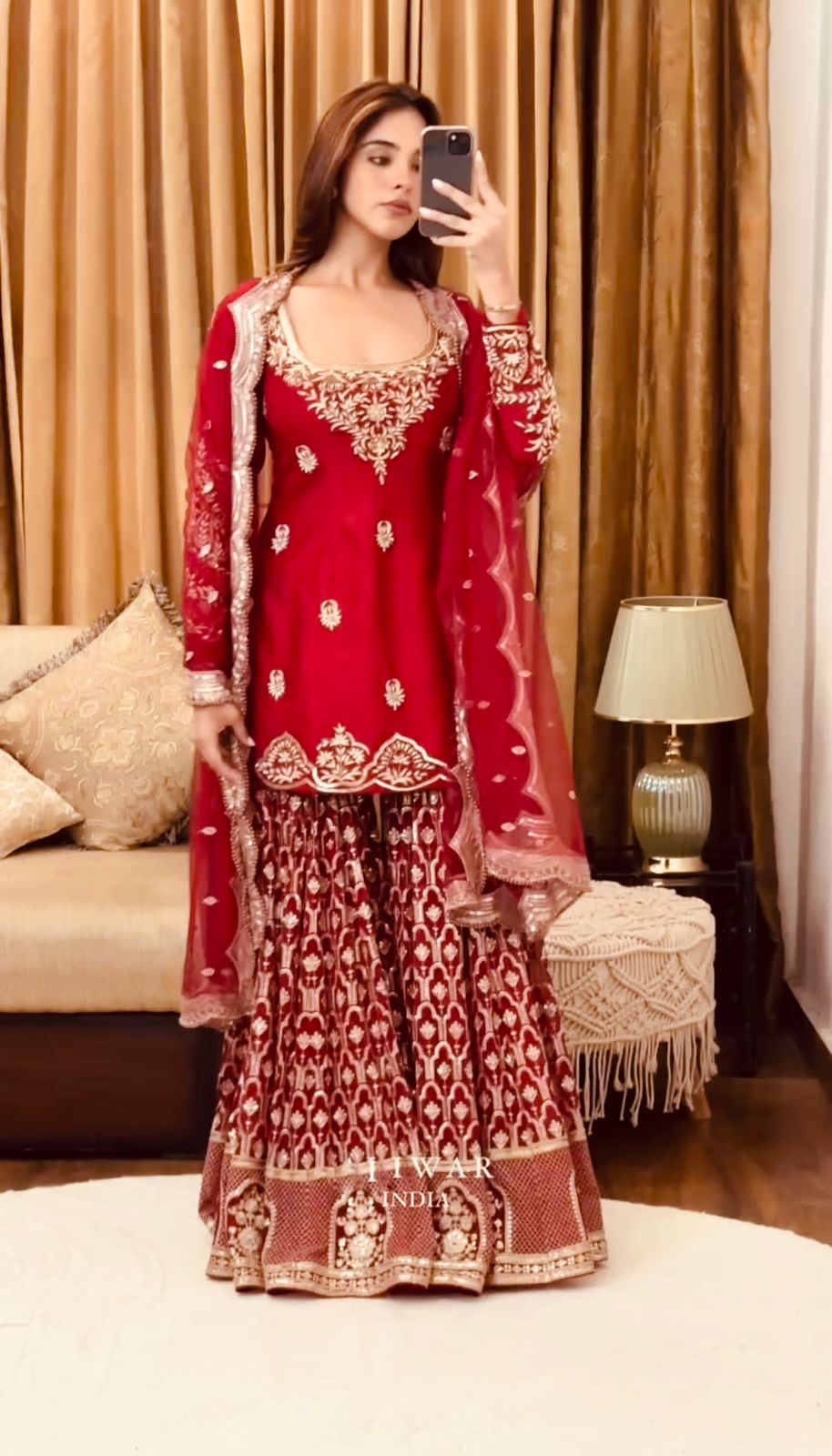 Red Georgette Embroidery Lace Work Salwar Suit - Image 2