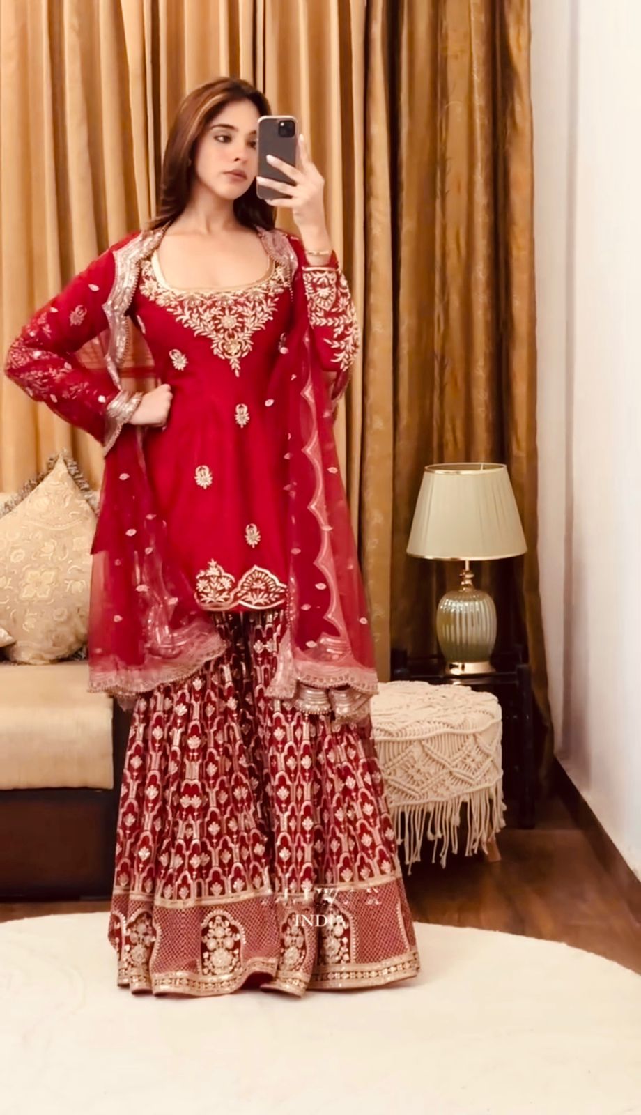 Red Georgette Embroidery Lace Work Salwar Suit